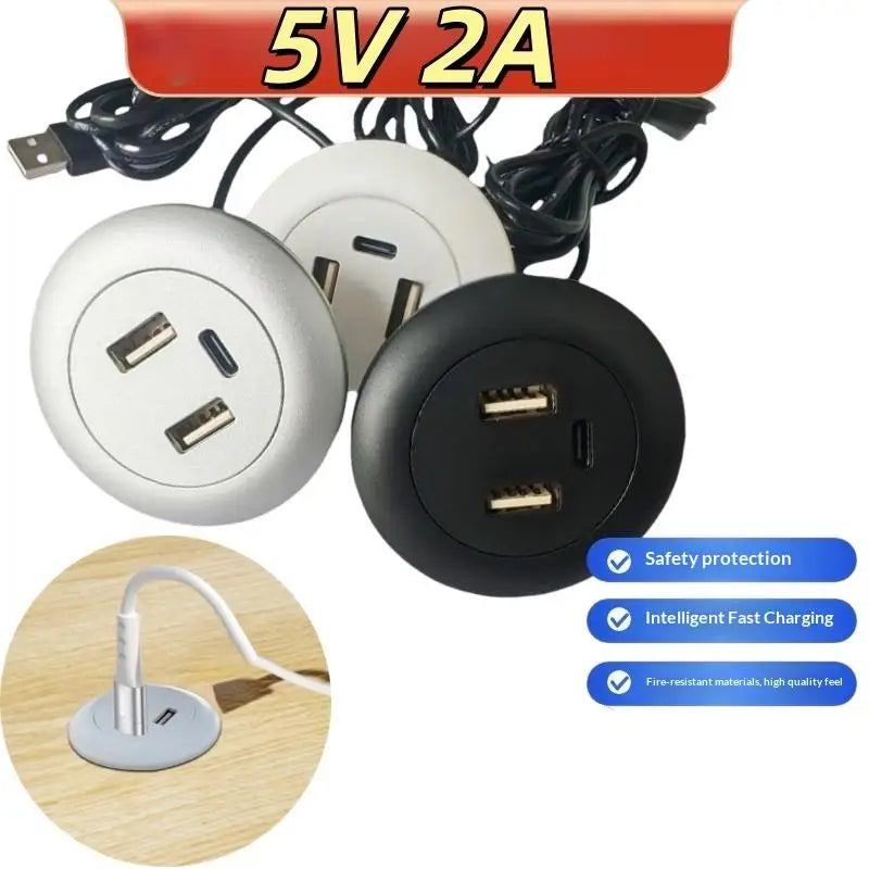 3-in-1 Embedded USB Hub – Desk Mounted USB-A & Type-C Charger Embedded USB Hub Axl