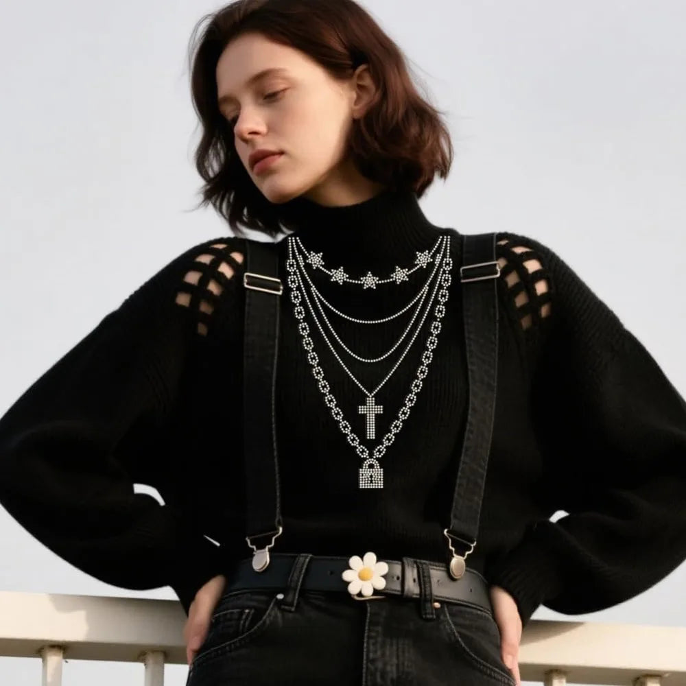 Glass Rhinestone Iron-On Appliqué – Chain Necklace Design Patch Iron-On Appliqué Axl