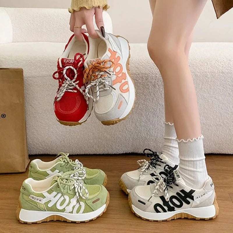Women's Thick Sole Breathable Lace-Up Casual Sneakers Women's Casual Sneakers Axl