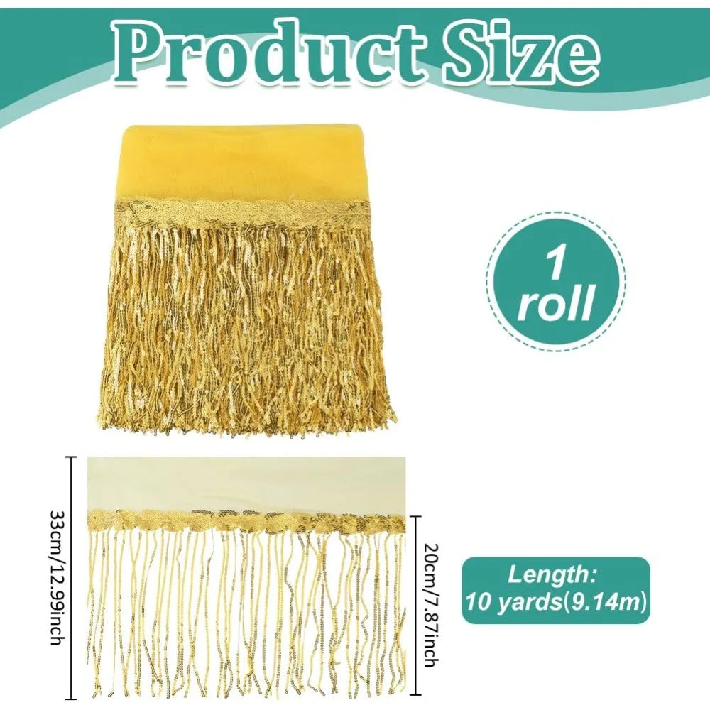 10 Yards Gold Sequin Tassel Fringe Trim Ribbon – 13 Inch Wide Sequin Fringe Trim Axl