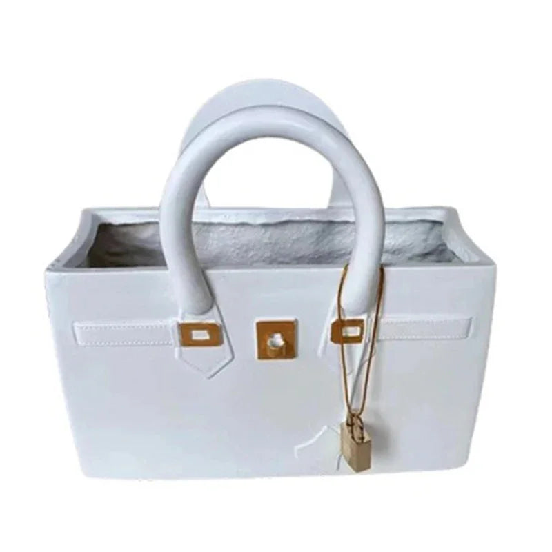 Resin Handbag Flower Vase | Modern Sculptural Table Decor Decorative Resin Vase Axl White