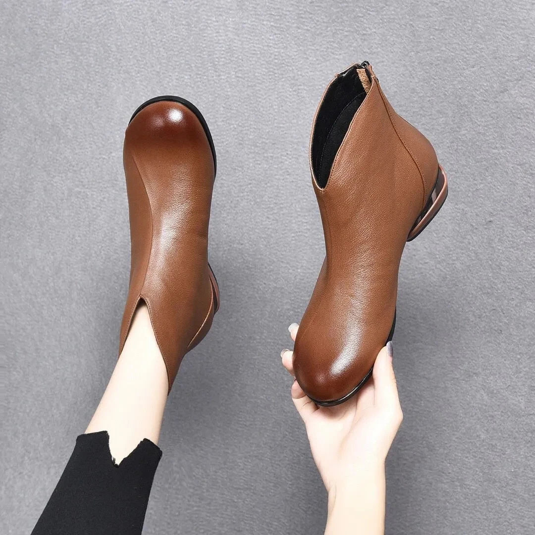 Lorilury Women's Retro Ankle Boots – Low Heel Zip Short Boots Women's Ankle Boots Axl