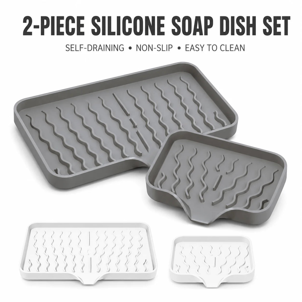 2-Pack Silicone Soap Dish Self-Draining Holder & Sponge Tray Soap Dish Set Axl