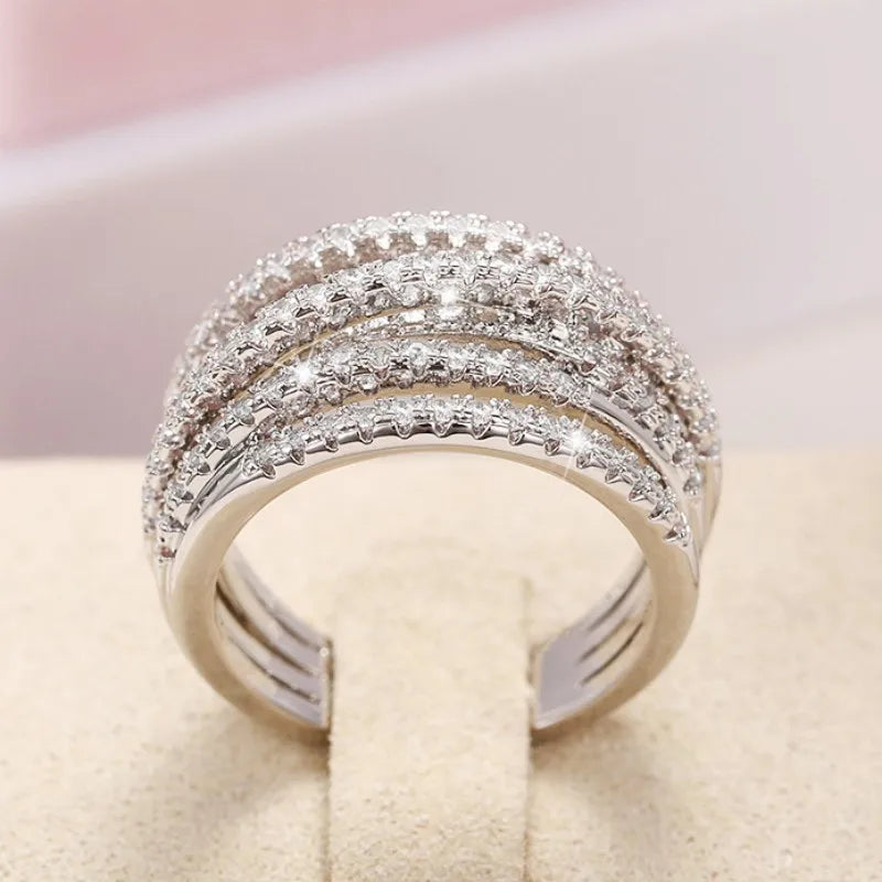 Huitan Silver CZ Stone Women's Fashion Ring – Statement Jewelry Fashion Ring Axl