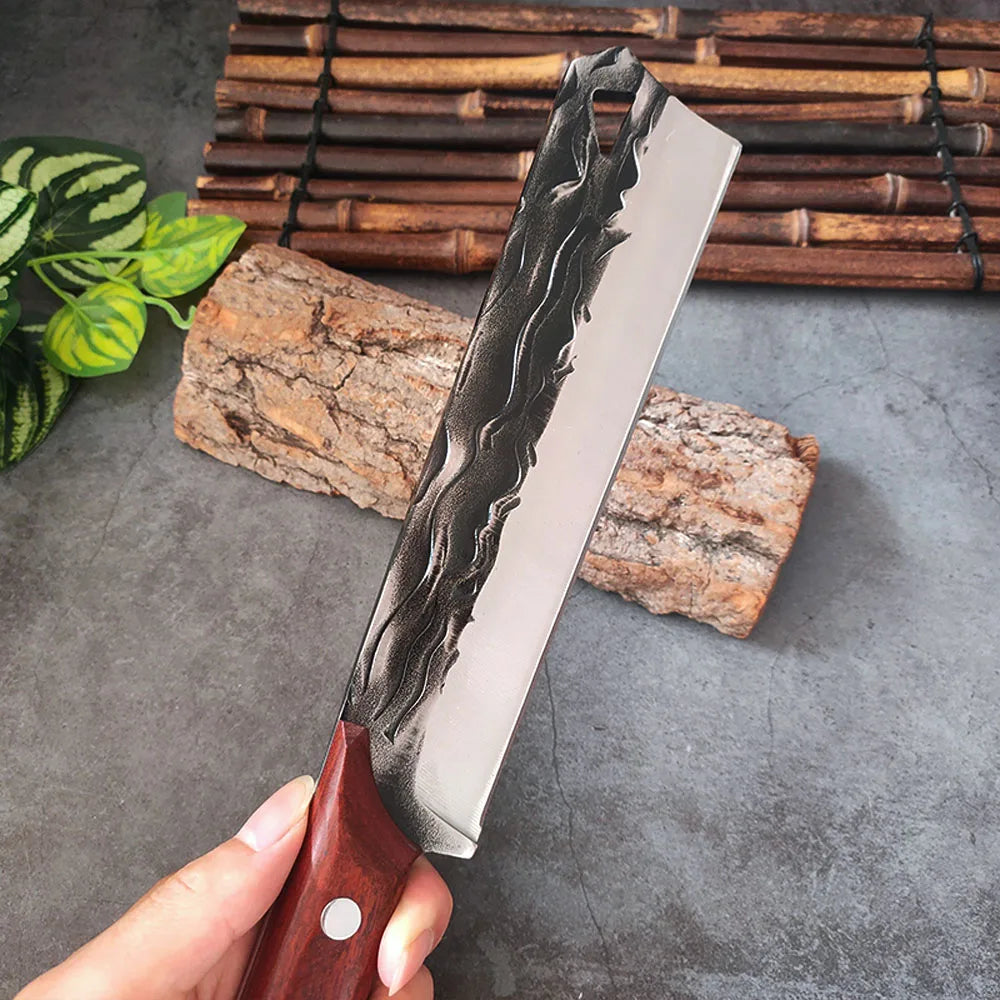 InLeung Hand Forged Chef Cleaver Knife – Wood Handle, Steel Chef Cleaver Knife Axl