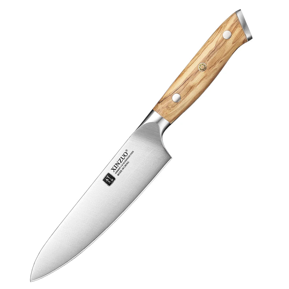 XINZUO German Steel Chef & Utility Knife Set – Olive Wood Handle Kitchen Knife Set Axl 1pc Utility Knife