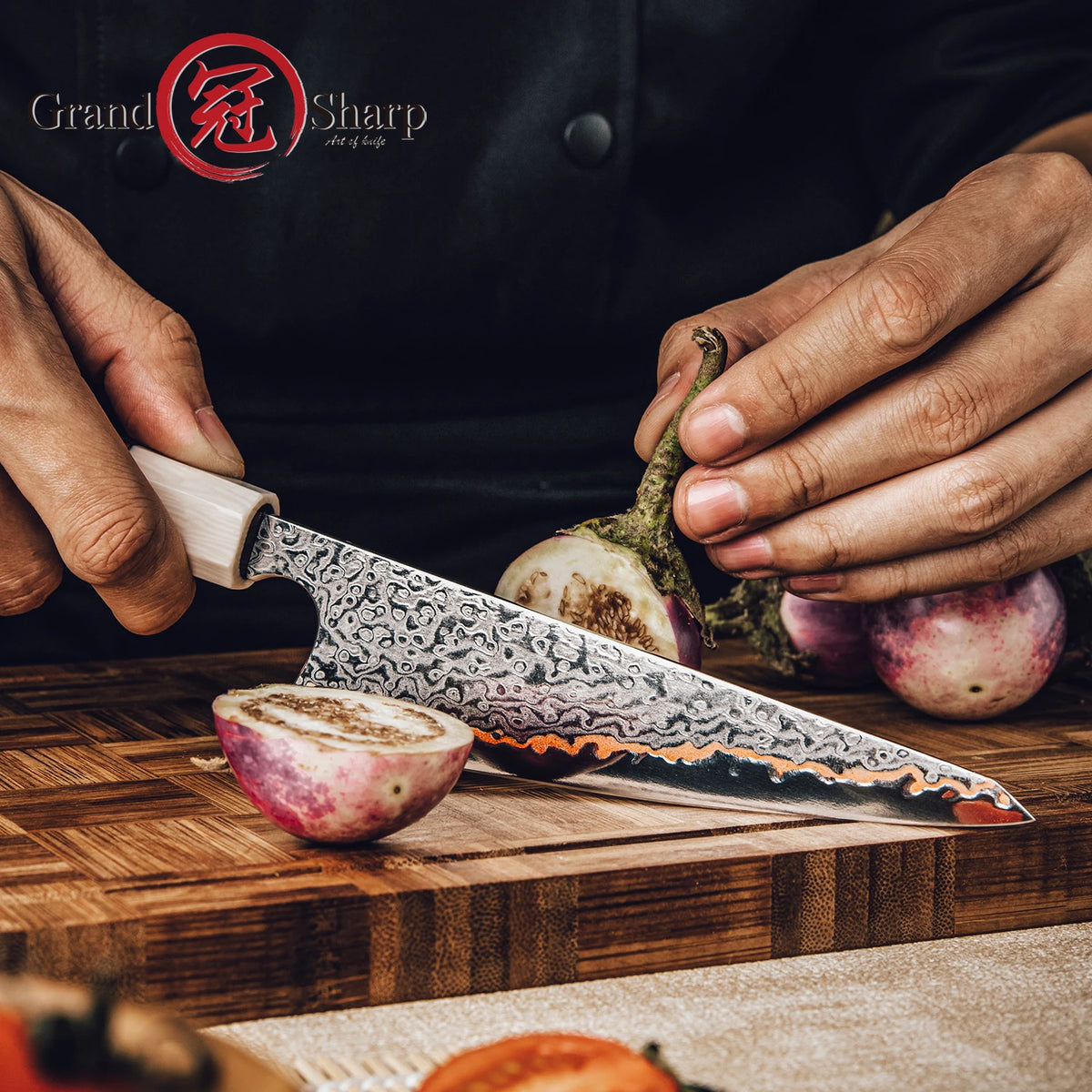 Grandsharp 6" Damascus Utility Knife – 55-Layer Steel Wood Handle Damascus Utility Knife Axl