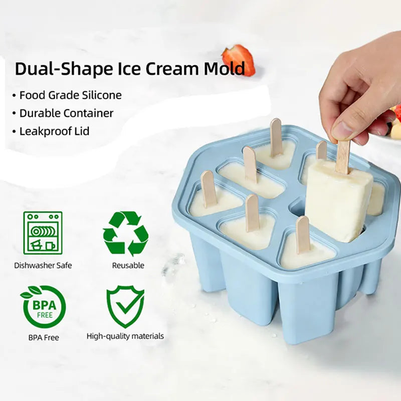 Silicone Popsicle Molds 8/10 Grid Ice Pop Maker + 50 Sticks Ice Pop Mold Set Axl