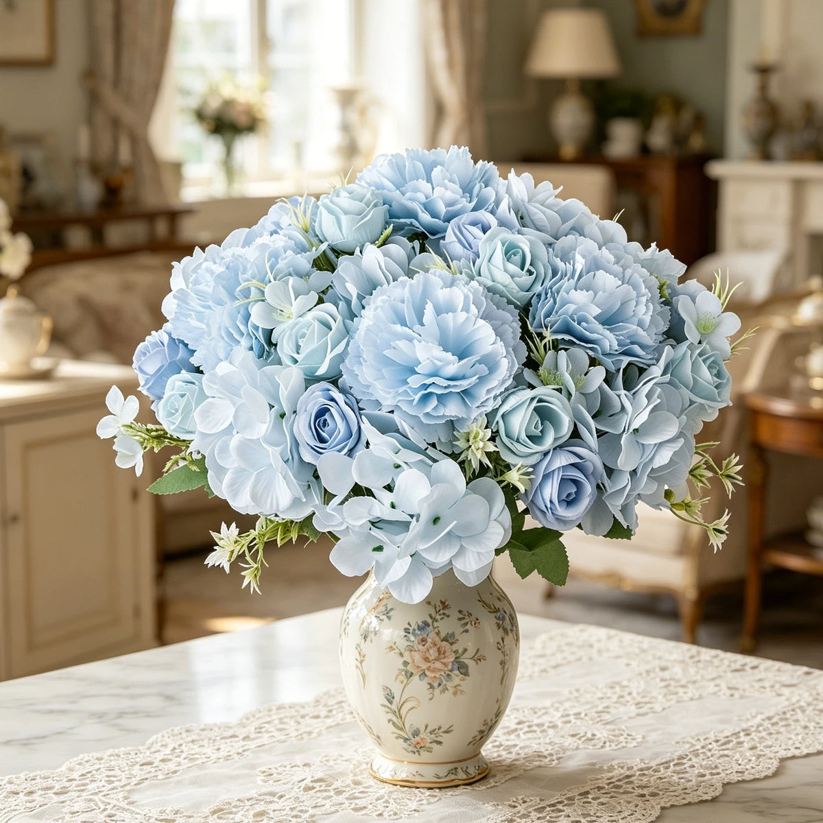 Silk Artificial Carnation Rose Bouquet – Wedding & Home Decor Artificial Flower Bouquet Axl