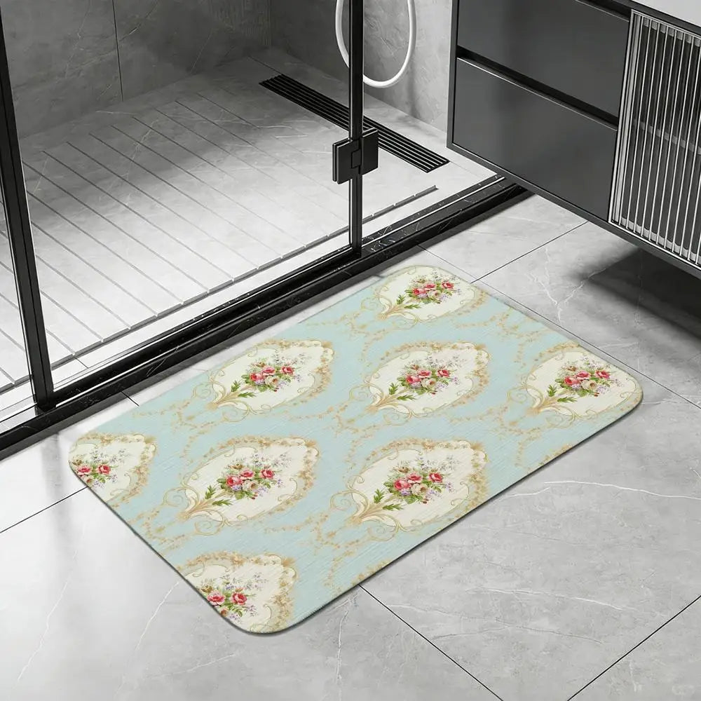 Rococo Floral Diatomite Bath Mat – Quick Dry & Anti-Slip Diatomite Bath Mat Axl White8 40x60cm