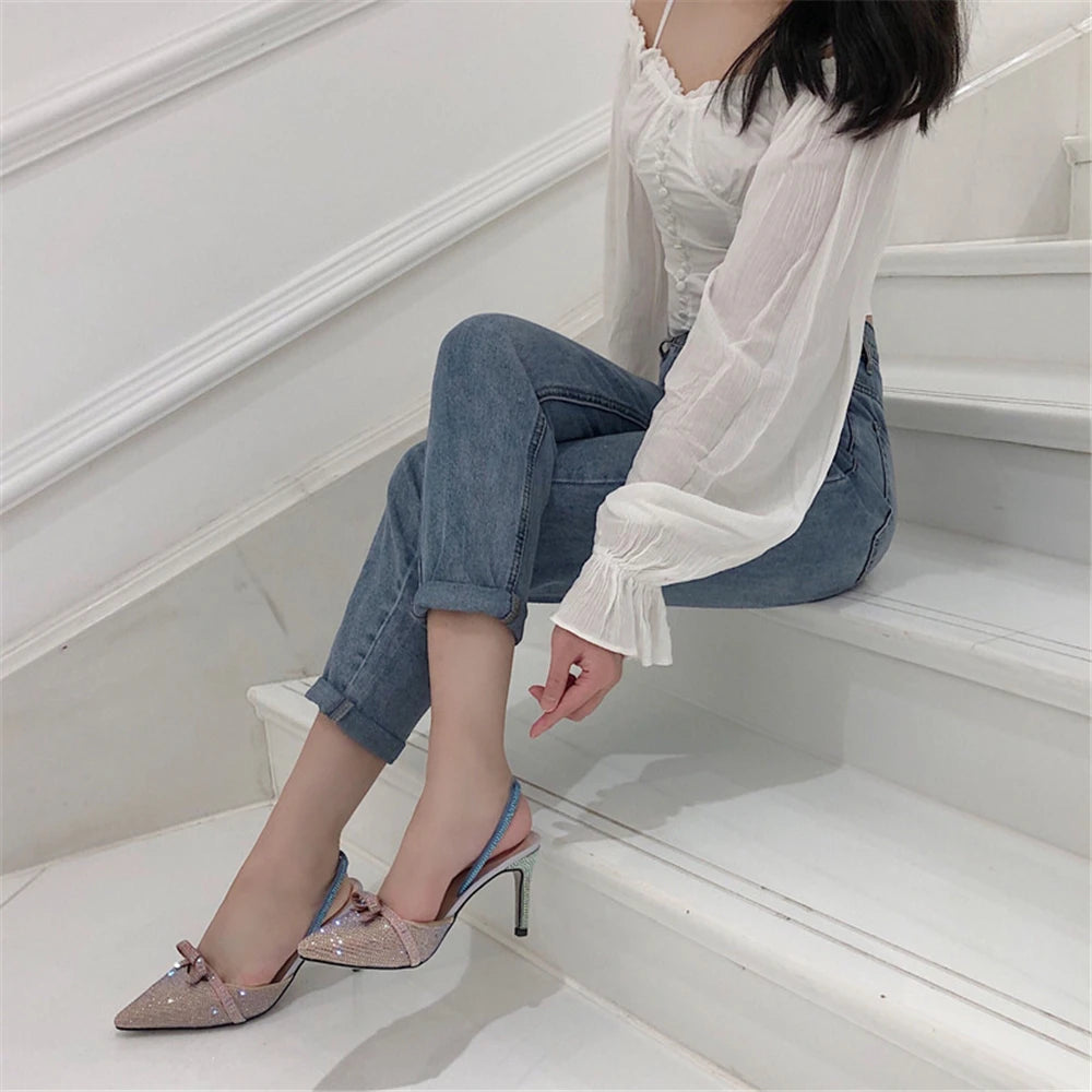 Women's Rhinestone High Heel Sandals – Pointed Toe Formal High Heel Sandals Axl