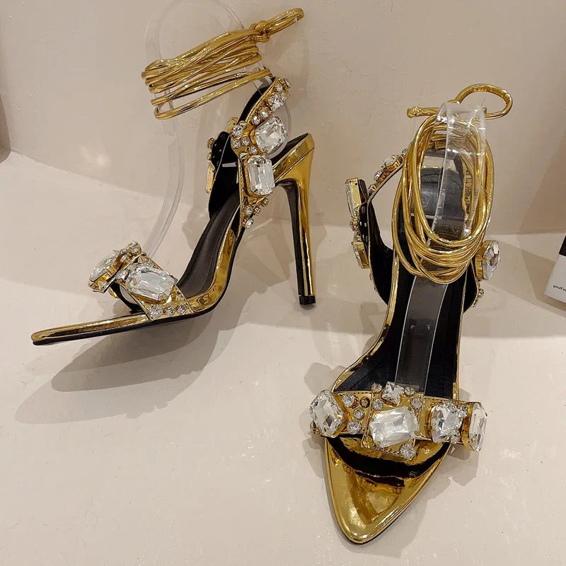 Crystal Stiletto Sandals – Rhinestone Ankle Strap Wedding Heels Stiletto Heeled Sandals Axl