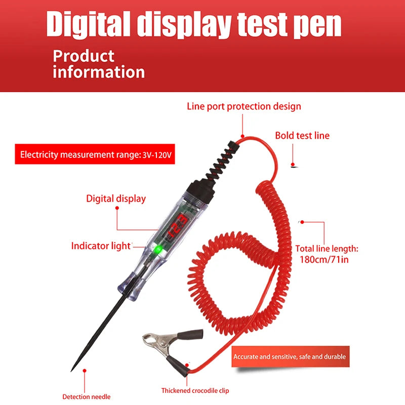 Digital LED Circuit Tester 5-120V Backlit Auto Voltage Tool Circuit Tester Axl