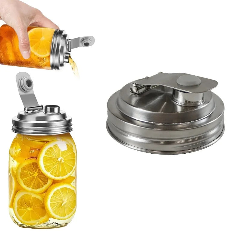 Mason Jar Stainless Steel Pour Spout Lid | 86mm Wide Mouth Mason Jar Lid Axl 1Pack