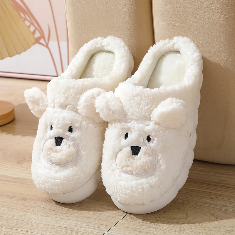 Women's Plush Bear Slippers – Warm Fuzzy Non-Slip Indoor Shoes Plush Indoor Slippers Axl White 44-45