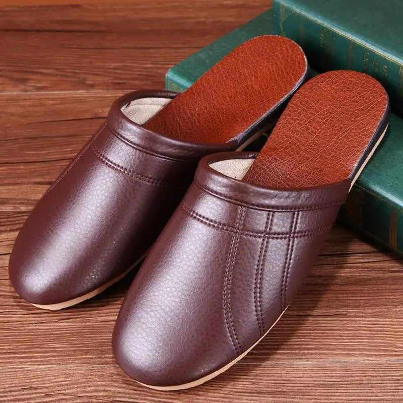 Lorilury Unisex PU Leather Flat Indoor Slippers | Home Slides Indoor Slide Slippers Axl