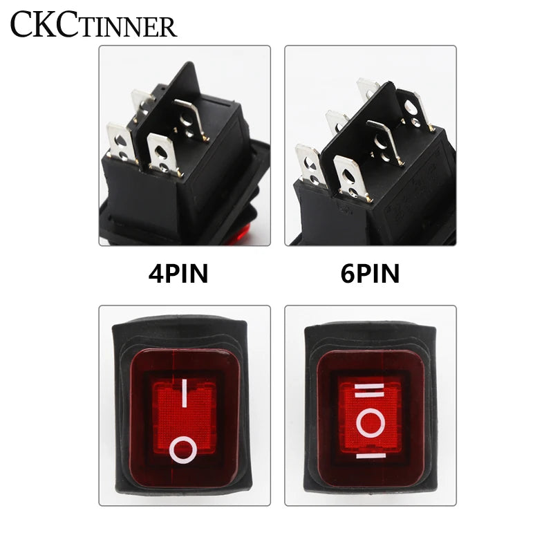KCD4 Rocker Switch ON/OFF 4-Pin 6-Pin Illuminated 16A 250V Rocker Power Switch Axl