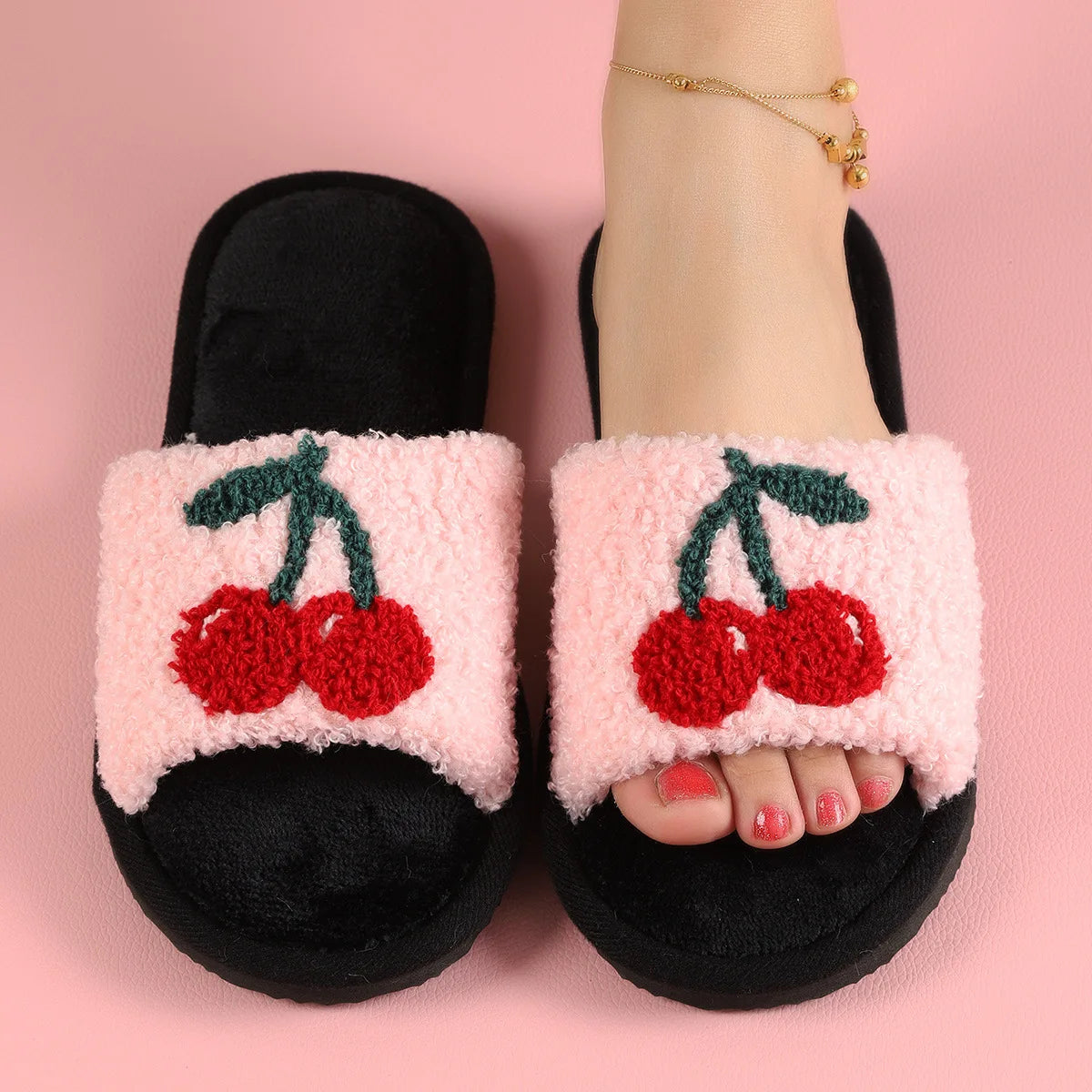 Women's Plush Open Toe Slippers – Cozy Furry Indoor House Shoes Women's Slippers Axl Pink 36-37
