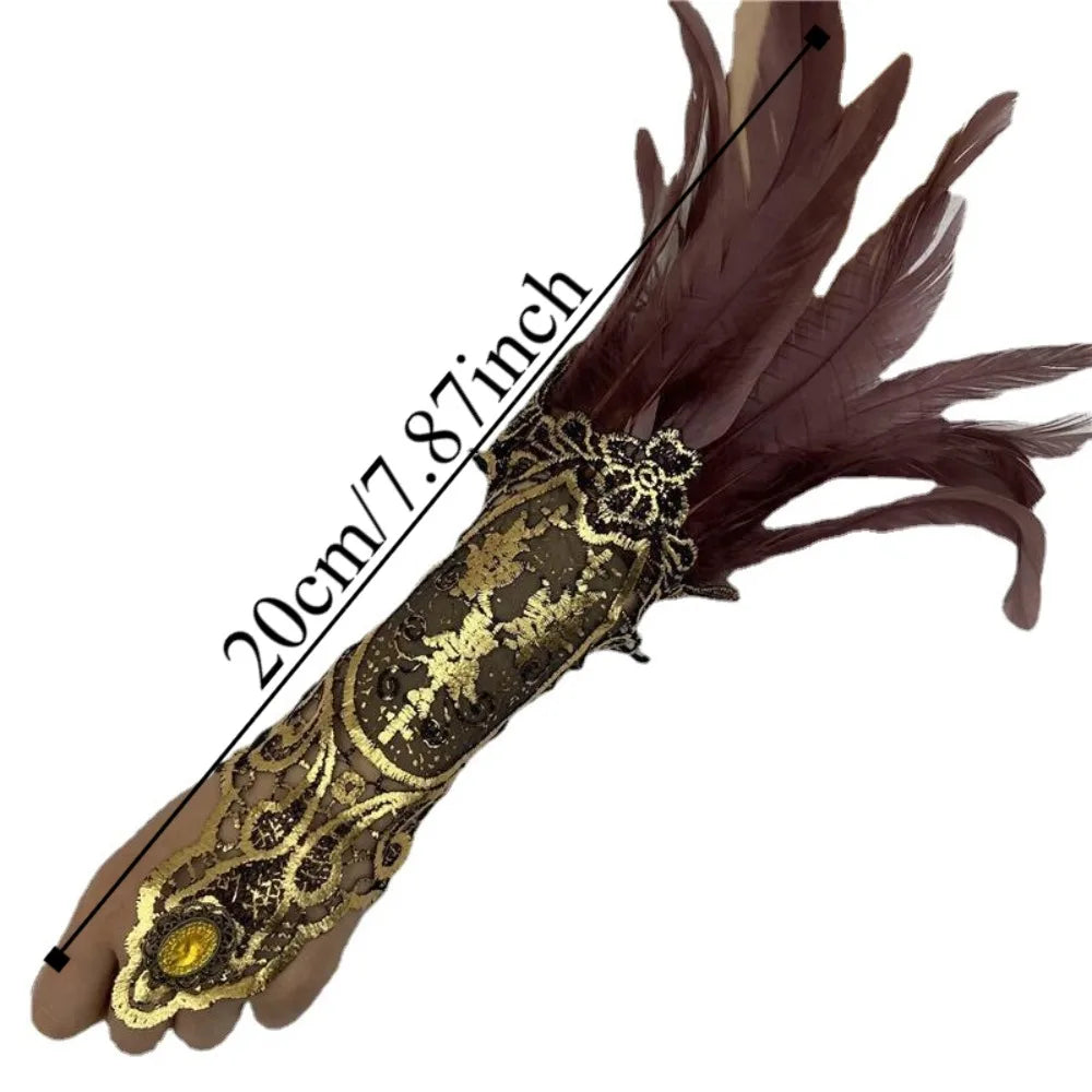 Women's Feather Lace Cuffs – Vintage Gothic Halloween Wristband Costume Feather Gloves Axl