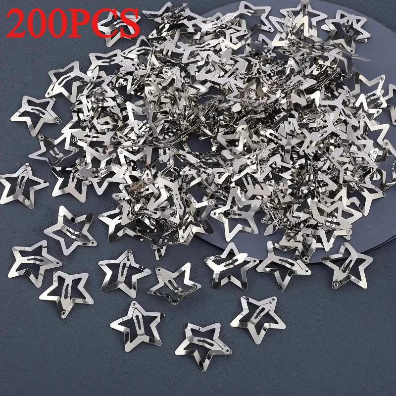 Silver Star Hair Clips – Metal Snap Barrettes for Girls & Women Hair Clip Barrettes Axl sliver-200pcs