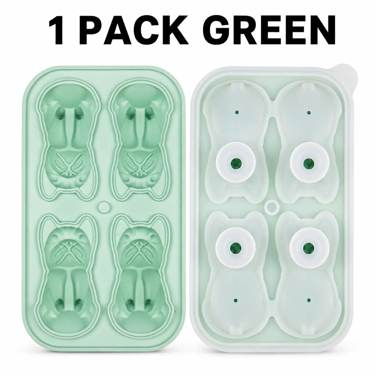 French Bulldog Silicone Ice Cube Mold – 4-Hole Tray & Funnel Silicone Ice Cube Mold Axl 1 Pack Green