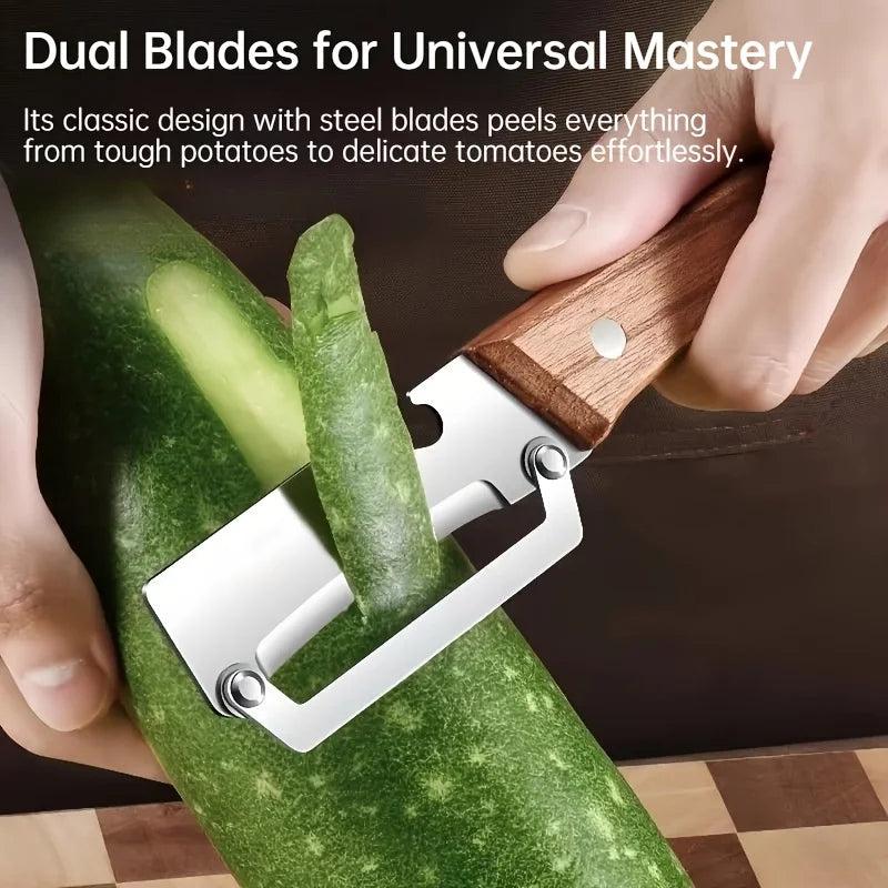 PLYS Stainless Steel Vegetable & Fruit Peeler | Wood Handle Vegetable Peeler Axl