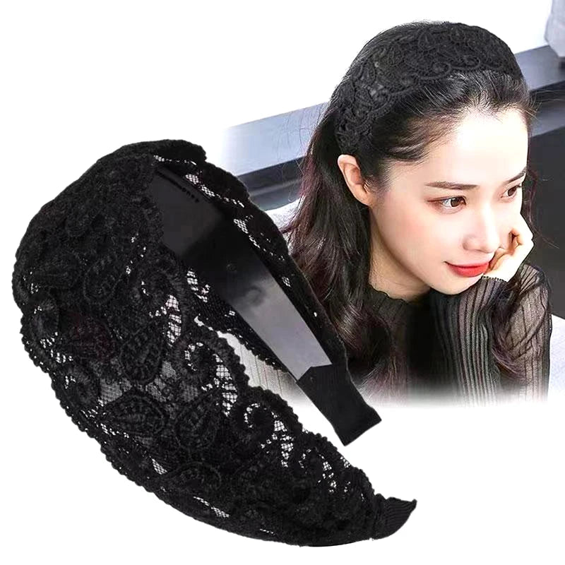 Korean Lace Flower Wide Headband – Non-Slip Vintage Hair Hoop Lace Flower Headband Axl