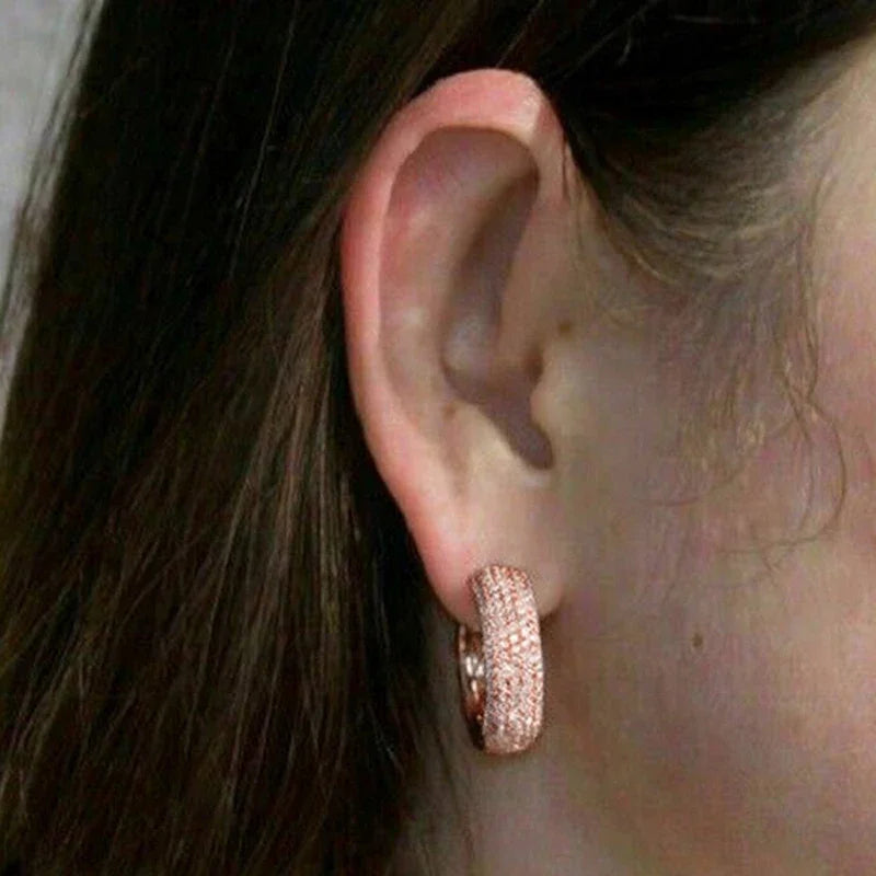 Huitan Rose Gold Hoop Earrings – Micro Pavé Cubic Zirconia Hoop Earrings Axl