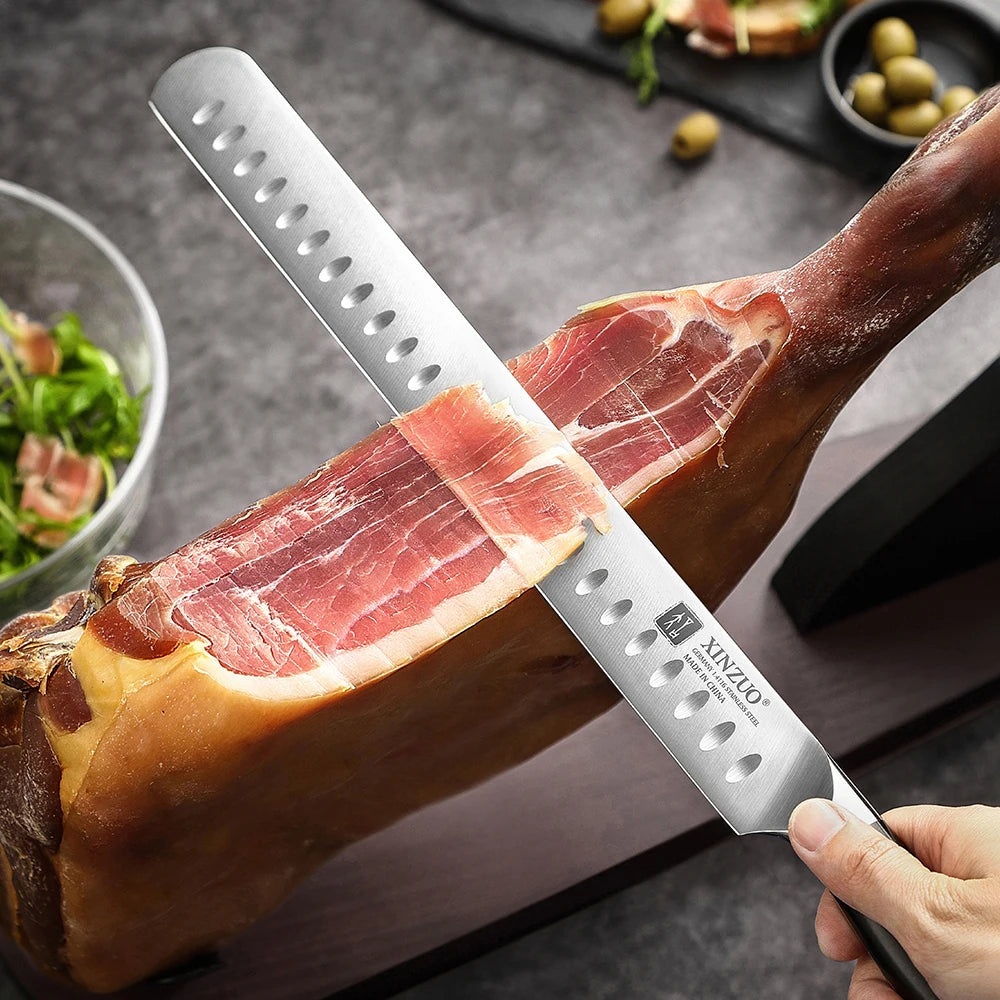 XINZUO 12" Granton Carving Knife – 1.4116 Steel Ebony Handle Granton Carving Knife Axl