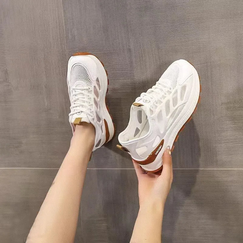 Women's Breathable Mesh Platform Sneakers – Lace-Up Running Shoe Platform Sneakers Axl