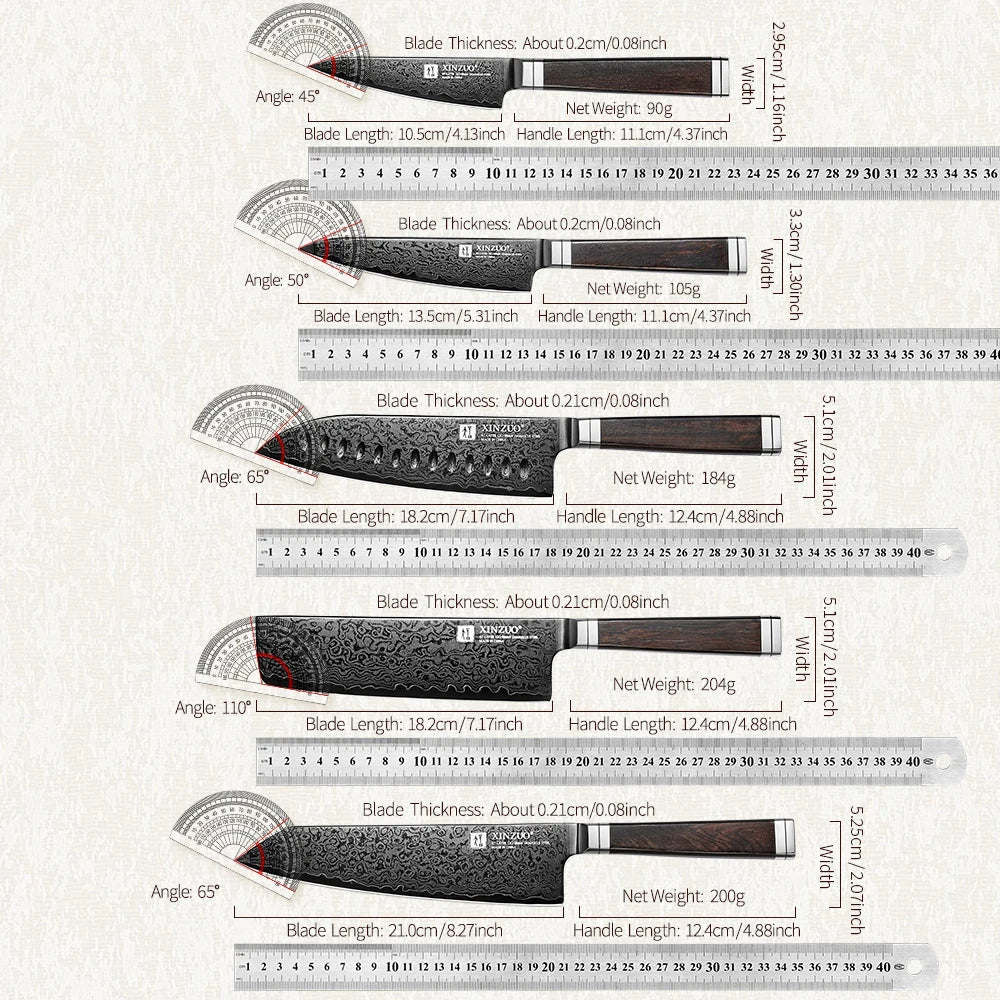 XINZUO 5-Piece Damascus Knife Set | Black Titanium Japanese Damascus Knife Set Axl