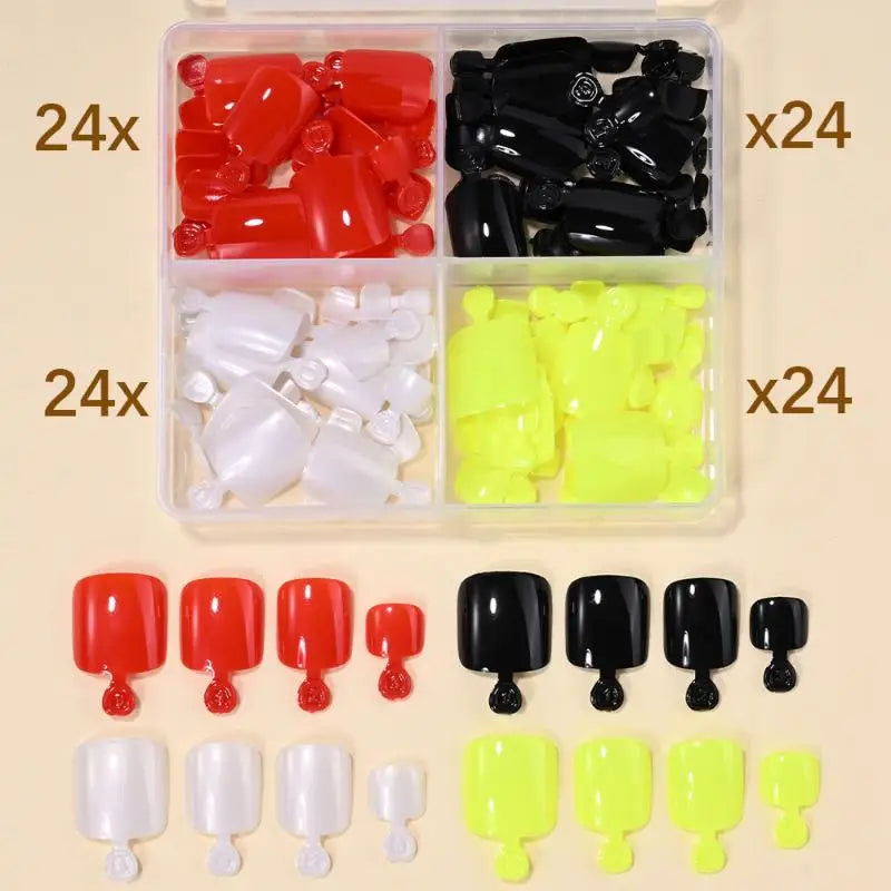 96 Pcs Short Square Press-On False Toenails – Full Cover Kit Press-On Toenails Axl N3