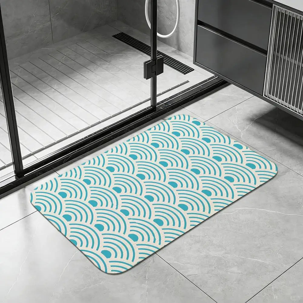 Japanese Seigaiha Diatomite Bath Mat – Quick Dry & Non-Slip Diatomite Bath Mat Axl White3 30x45cm
