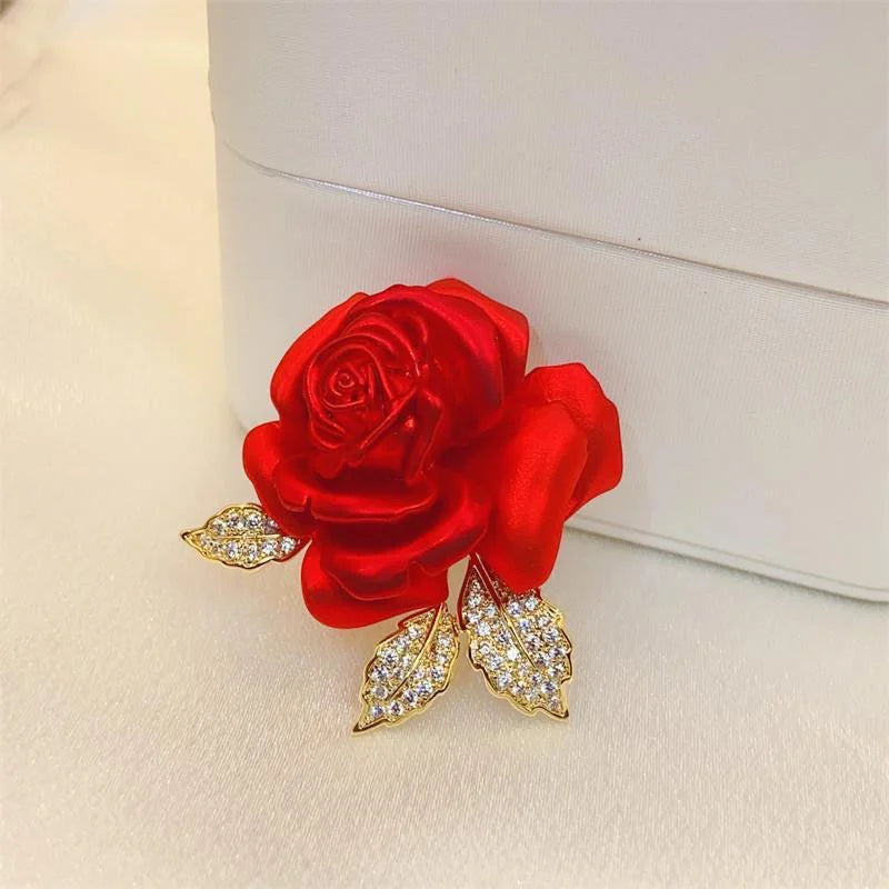 Red Rose Brooch Pin – Elegant Metal Alloy Floral Lapel Pin Floral Brooch Pin Axl