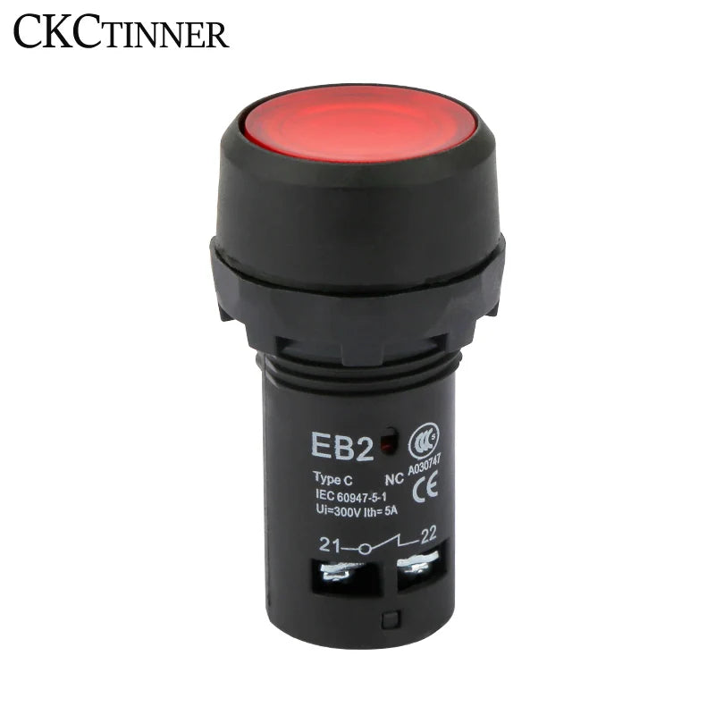 22mm Momentary Push Button Switch with Pilot Light | EB2-10DN Push Button Switch Axl red DC24V NO