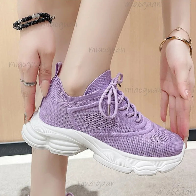 Women's Mixed Color Platform Sneakers – Lace-Up Casual Shoes Platform Sneakers Axl