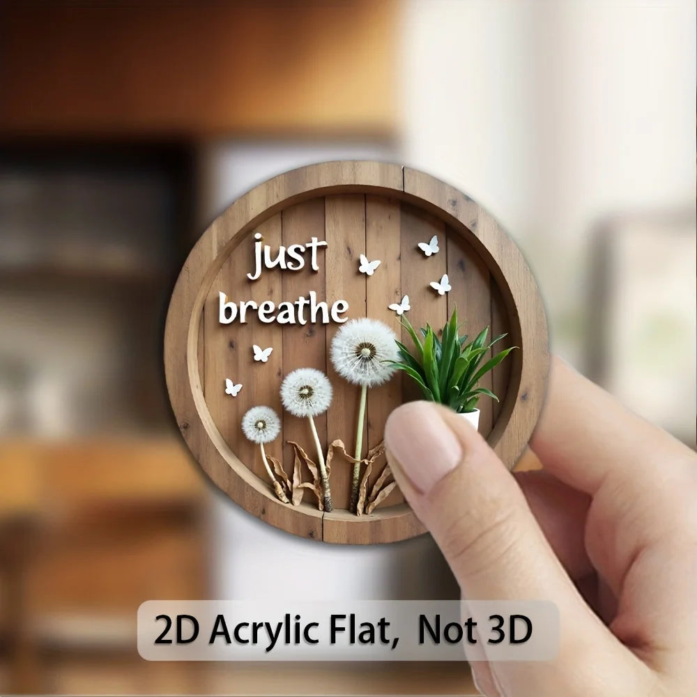 Acrylic "Just Breathe" Fridge Magnet – Mindfulness Home Decor Decorative Fridge Magnet Axl