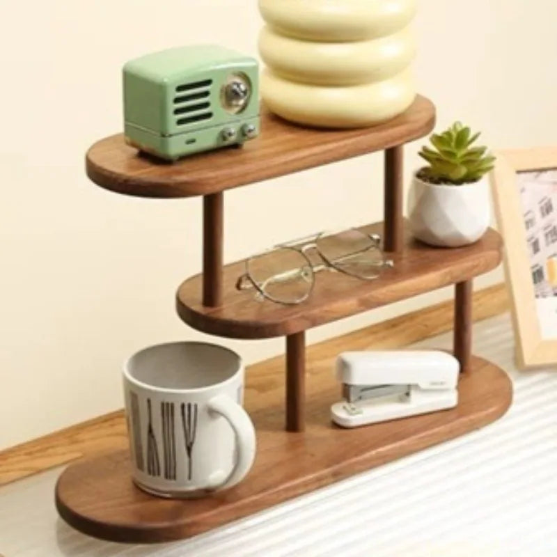 Walnut Wood 3-Tier Desktop Storage Rack | Modern Organizer Desktop Storage Rack Axl