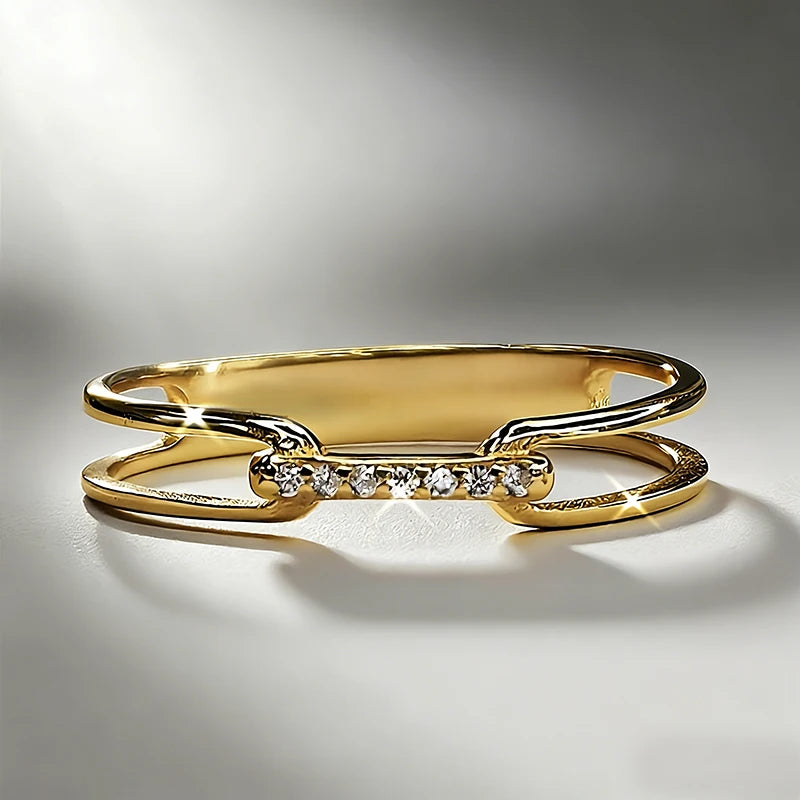 Huitan Chain-Link CZ Ring for Women | Chic Fashion Jewelry Fashion Ring Axl