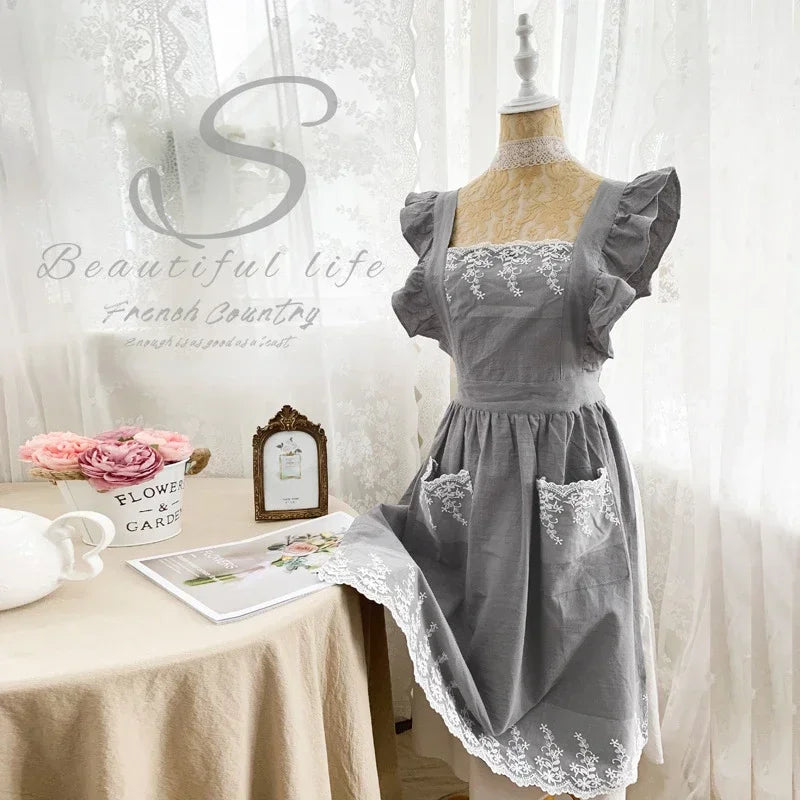 Women's Cotton Linen Vintage Apron Dress – Japanese Kitchen Style Apron Dress Axl Grey