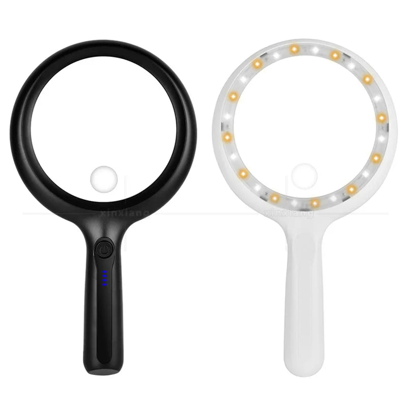 Handheld Magnifying Glass 28X 56X with 24 LED Tri-Color Light LED Magnifying Glass Axl black