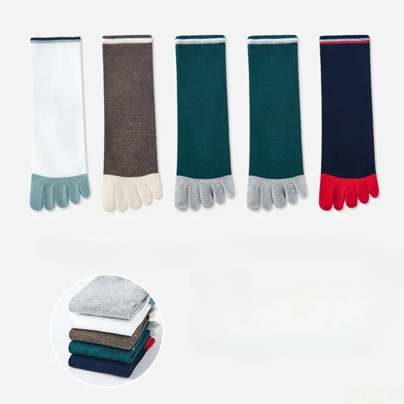 Men's Cotton Split Toe Socks – 5 Pairs Mid-Calf Five Finger Five Finger Socks Axl