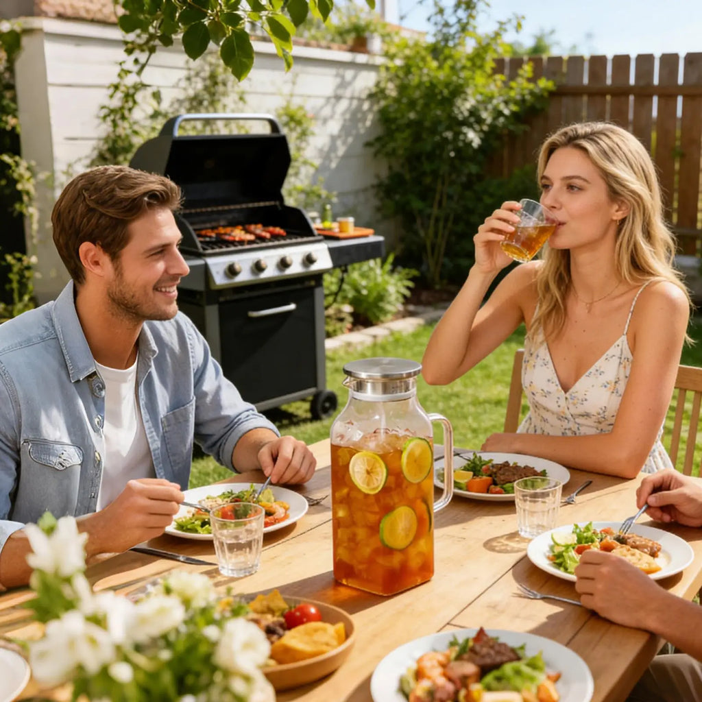 2L Glass Pitcher with Lid & Handle – Juice, Tea & Lemonade Jug Glass Beverage Pitcher Axl