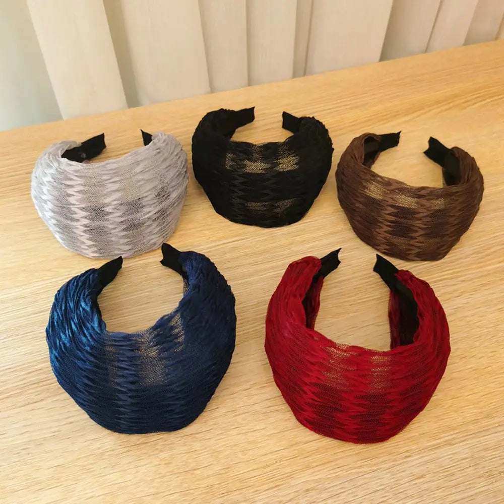 Korean Wide Chiffon Headband – Retro Toothed Hair Hoop for Women Chiffon Hair Headband Axl