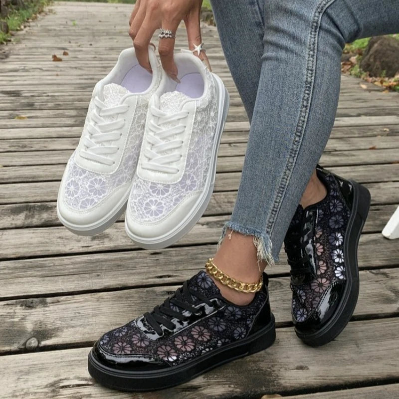 Women's Flower Mesh Sneakers – Breathable Casual Lace-Up Women's Mesh Sneakers Axl
