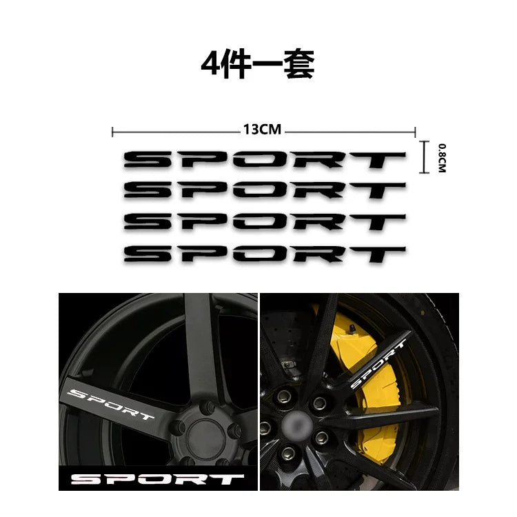 4Pcs Racing Sport Alloy Wheel Stickers | Car DIY Decals Wheel Decal Stickers Axl Black