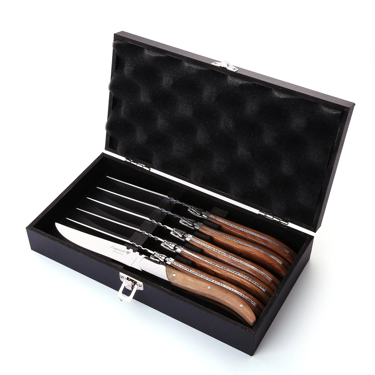 Laguiole Steak Knife Set – Olive Wood Handle, Polished Blade Steak Knife Set Axl
