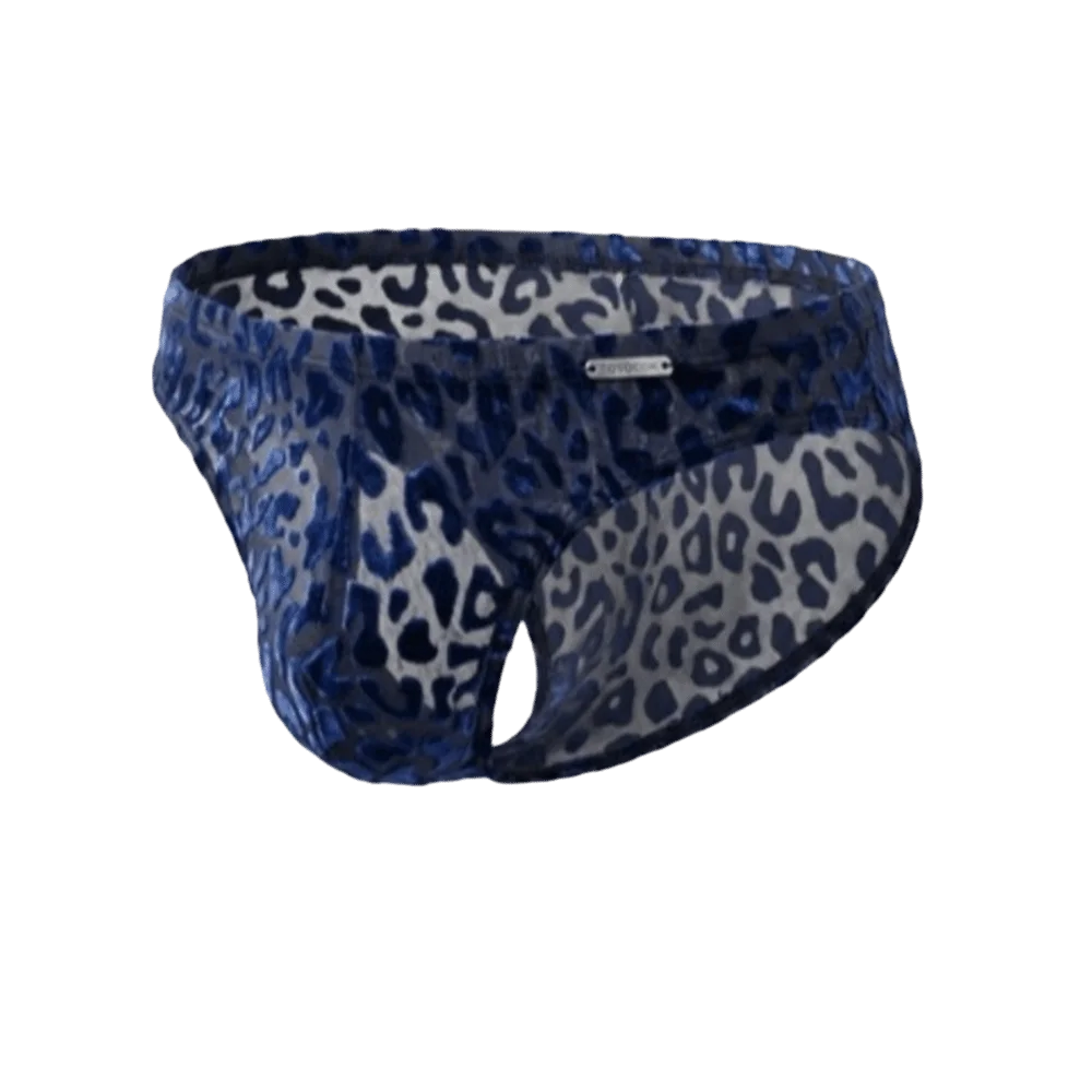 Men's Ice Silk Sheer Briefs – Low Waist Leopard Print Underwear Men's Briefs Axl Blue 2XL