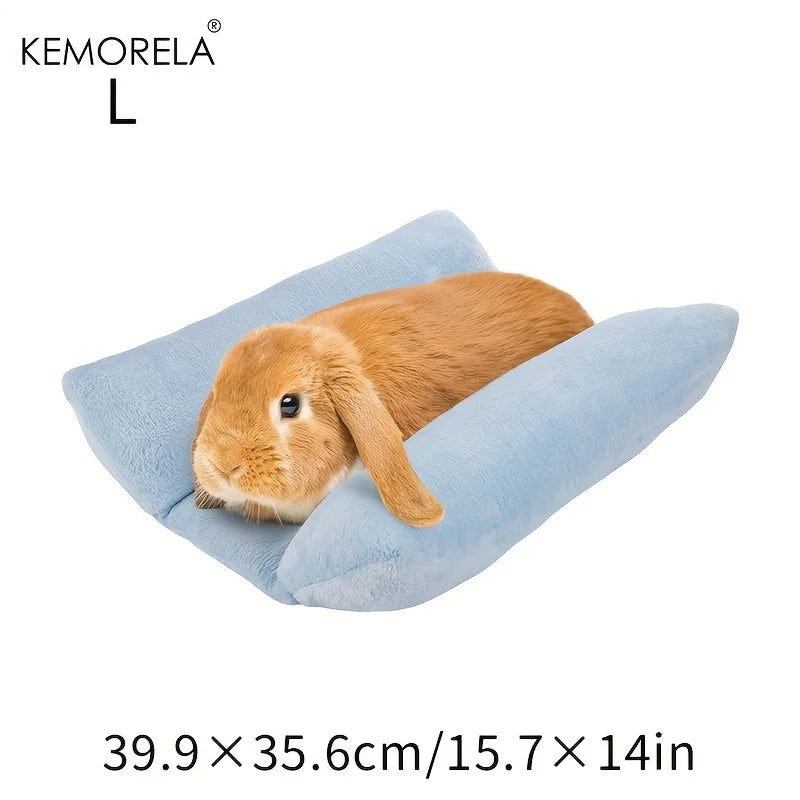 KEMORELA Rabbit Bed – Plush Cotton Lounger Pad & Pillow Small Pet Bed Axl Blue