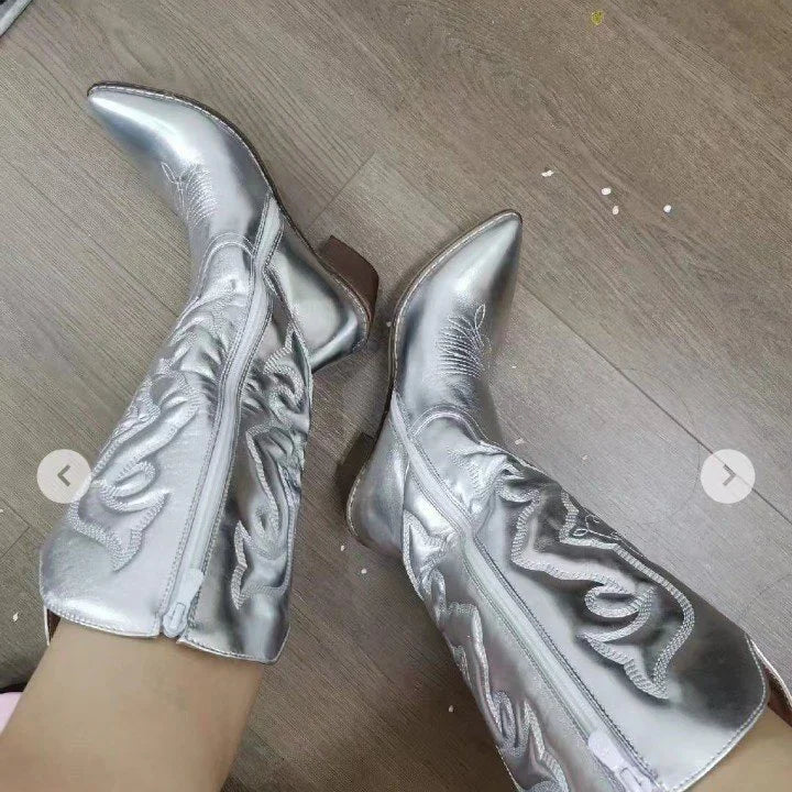 Women's Western Cowboy Mid-Calf Boots | Pointed Toe Side Zip Women's Cowboy Boots Axl silver 40
